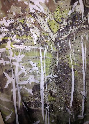Трикотаж-масло платье-туника в птицы,усыпанное стразиками и кружевом,большого размера5 фото