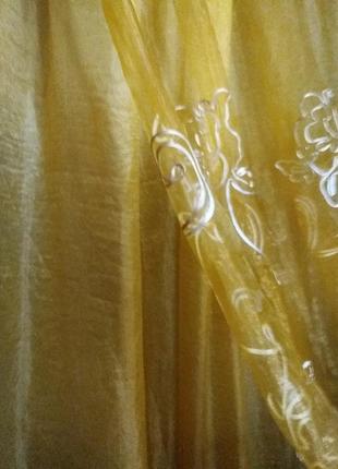 Тюль жевто-золотистого кольору з підкладкой3 фото