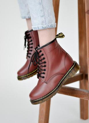 Шикарні хутряні черевики доктор мартінс в бордовому кольорі (осінь-зима-весна)😍
