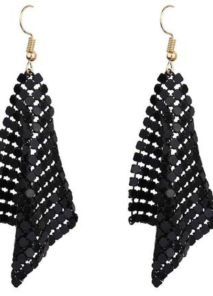 Серьги женские стильные подвески сетчатые цвет черный1 фото