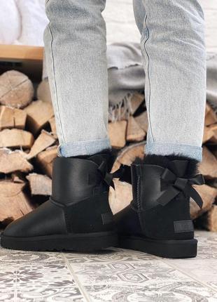 Крутые кожаные женские ugg с бантом в черном цвете (осень-зима-весна)😍3 фото