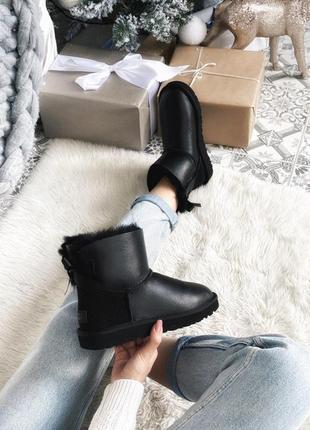 Крутые кожаные женские ugg с бантом в черном цвете (осень-зима-весна)😍8 фото