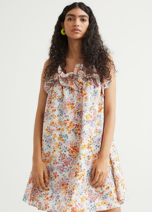 Новое платье лен цветы свободного кроя на брителях h&m