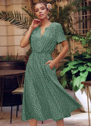 Летнее платье зелено в горошек  ⁇  68658