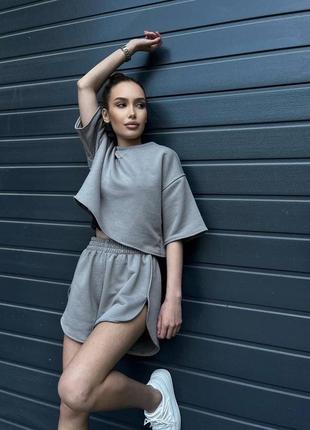 Костюм оверсайз футболка шорти сірий чорний