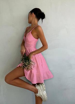Стильное классическое классное красивое милое удобное модное трендовое простое платье белое розовое жатка льняное короткое мини6 фото