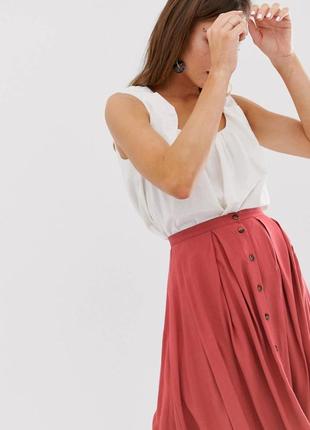 Asos design коралловая миди юбка на пуговицах, xs3 фото