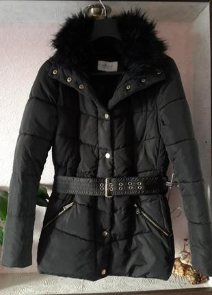 Женская черная куртка демисезон осень весна зима синтепон с мехом на кнопках1 фото