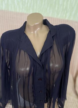 Стильная, короткая блуза гофре с длинными рукавами3 фото