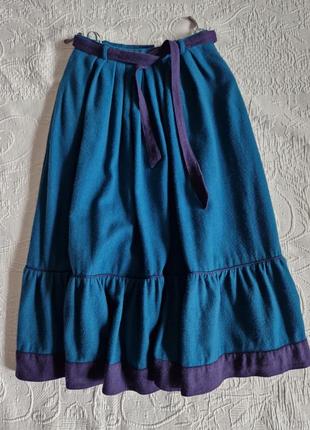 🌟🌟🌟 женская винтажная шерстяная юбка  бохо стиль цвет морская волна5 фото