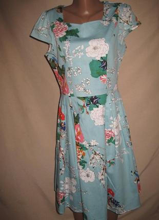 Голубое хлопковое  платье цветы  р-р10