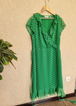 Очень красивое, воздушное зеленое платье в горошек next2 фото