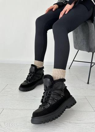 Черные и хаки зимние ботинки6 фото