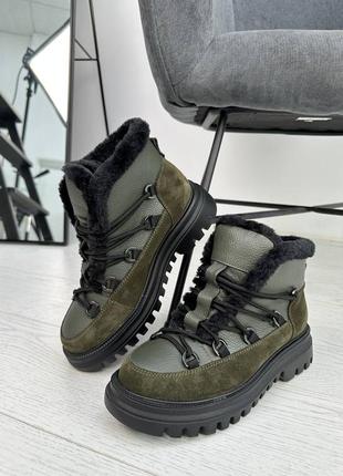 Черные и хаки зимние ботинки2 фото