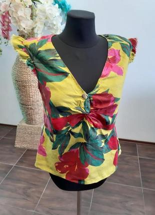 Лляна блуза в квітковий принт zara6 фото