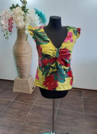 Лляна блуза в квітковий принт zara9 фото