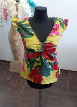 Лляна блуза в квітковий принт zara8 фото