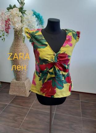 Лляна блуза в квітковий принт zara1 фото