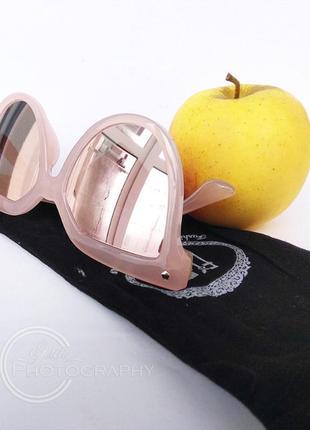 Крупные зеркальные очки в розовой оправе3 фото