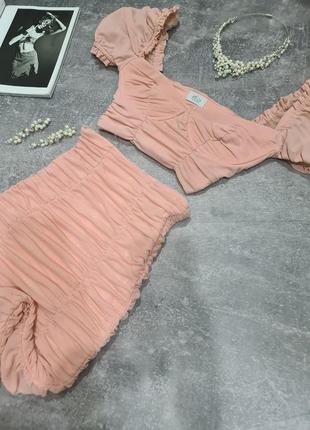 Комплект набор костюм юбка кроп топ в складку розовиц пудровый персиковый oh polly ох полли4 фото