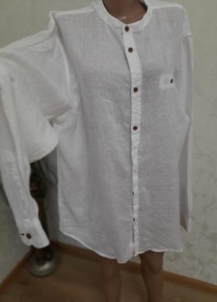 Стильная мужская льняная рубашка лен 100% воротник - стойкий большой размер stromberg9 фото