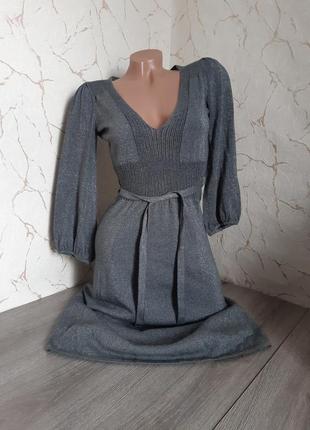 Платье миди трикотаж серое/серебристое 44-46 р