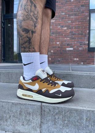 Мужские кроссовки nike air max 1 x patta beige brown#найк