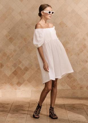 Белое платье из муслина (хлопка) свободного кроя4 фото