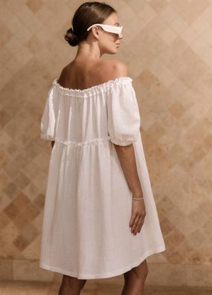 Белое платье из муслина (хлопка) свободного кроя3 фото