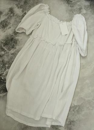 Белое платье из муслина (хлопка) свободного кроя8 фото