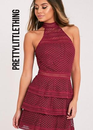 Новое кружевное брендовое платье с кружевом кроше prettylittlething 12  m м