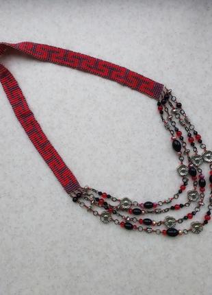 Довге червоне намисто з чеського бісеру прикраси ручна робота аксесуари