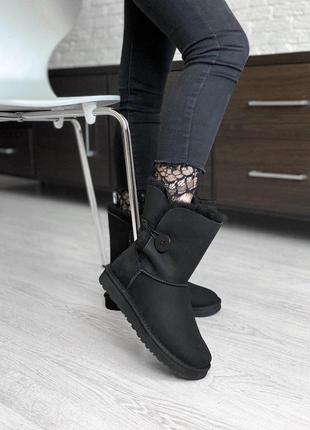 Високі жіночі чобітки ugg button black з теплим і м'яким хутром (осінь-зима-весна)😍