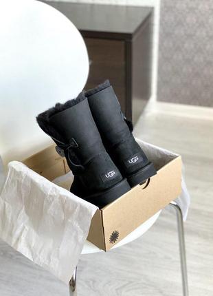 Высокие женские сапожки ugg button black с теплым и мягким мехом (осень-зима-весна)😍7 фото