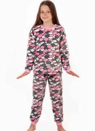 Тепла махрова піжама для дівчинки, тёплая махровая пижама, плюшевая пижама, комплект плюш5 фото