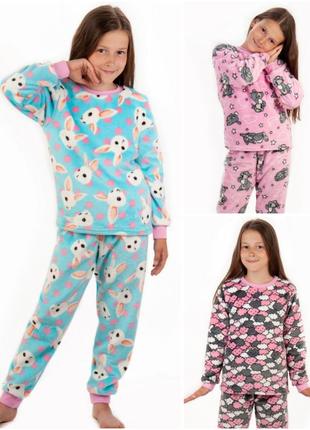 Тепла махрова піжама для дівчинки, тёплая махровая пижама, плюшевая пижама, комплект плюш1 фото