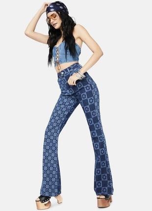 Жіночі вінтажні джинси кльош висока талія jaded london retro print skinny flare jeans high waist женские винтажные джинсы с высокой талией клеш