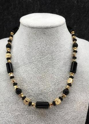 Бусы гематит золотистый и агат d-5-10мм l-42см+5см