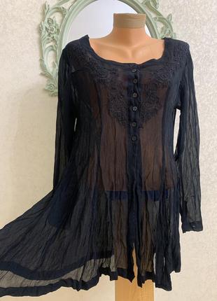 Винтажная блуза из жатого крепдешина с вышивкой!!!