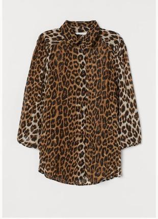 Шифонова блузка сорочка рубашка леопардовий принт  з об'ємними рукавами1 фото