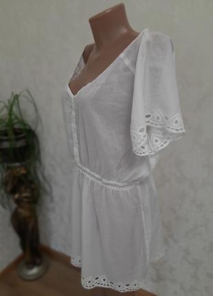 Нежная батистовая блуза туника с прошвой пляжная накидка5 фото