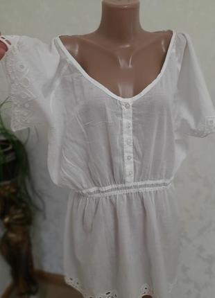 Нежная батистовая блуза туника с прошвой пляжная накидка3 фото