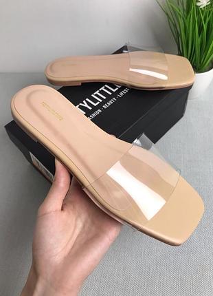 Шлепанцы нюдовые с прозрачными силиконовыми лямками plt