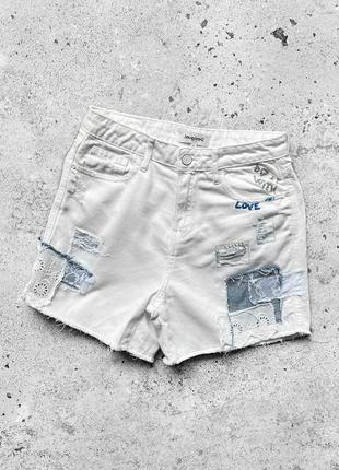 Desigual women’s white patchwork denim shorts rrp - €84 жіночі, джинсові шорти5 фото