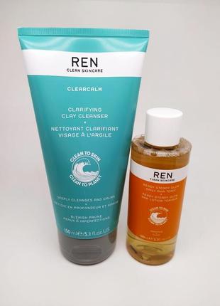 Набор для лица очищающий и отшелушивающий ren clean skincare clarifying clay clean serglow daily aha