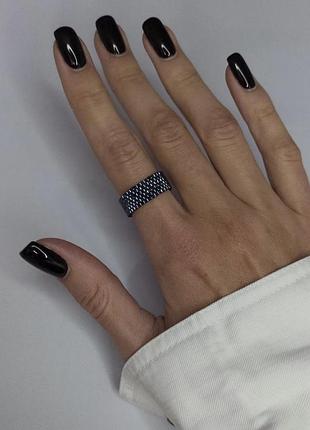 Сріблясте кільце широке з бісеру тонке блискуче прикрасу стильне трендове