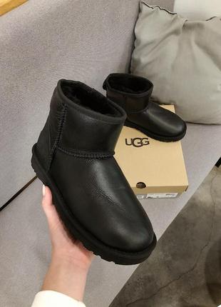 🌺ugg black🌺жіночі шкіряні чорні зимові уггі з хутром, угі.1 фото