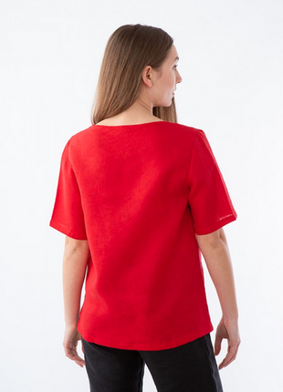 Блуза женская с вышивкой лен bb233 красная украина3 фото