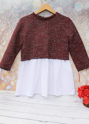 Оригінальна жіноча кофточка/блуза з білої бавовняної баскою, рукав 3/4