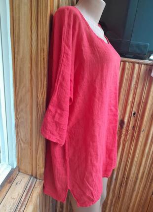 Натуральные итальянская красная блуза лен+хлопок4 фото